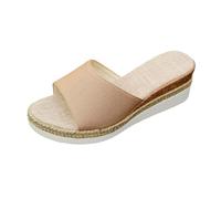 Dasongff Sandali piatti da donna a punta aperta pantofole slip-on estate ciabatte nude piedi suola zeppa confortevole scarpe antiscivolo spiaggia wedges platform slipper bohemia beach sandals, cachi