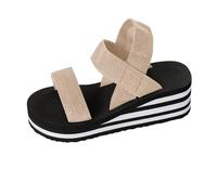 Dasongff Sandali Zeppe Donna Estate Scarpe Antisrapanti Traspirante e Nudo Piedi Boemia Punta Aperta Con Tacco Piattaforma Elegante Comfy Semi Trailer Sandali, Cachi 7, 41 EU