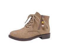 Dasongff Stivaletti in pelle scamosciata da donna, stile vintage Chelsea Cowboy, stivaletti caldi, impermeabili, confortevoli, con punta rotonda, con frange e fibbia a tacco basso, stivali frangia