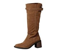 Dasongff Stivali da cowgirl con punta quadrata per le donne stivali occidentali a metà polpetta ricamati stivali tacco basso e spesso per sera a tema concerto country, marrone, 37 EU