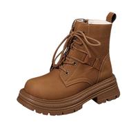Dasongff Stivali da donna uomo inverno stivaletti in pelle con zeppe, lacci caldi pelliccia, stivaletti da neve, stivali invernali, stivali alti con lacci da donna, marrone, 40 EU