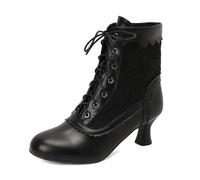 Dasongff Stivali Vittoriani da Donna Lacci 70s Stivaletti con Tacco Medio Caviglia Stivali Witch Conico Vintage Scarpe Costume Stivaletti Steampunk Gotico Cerniera A Buon Mercato, Nero , 38 EU