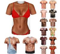 Dasongff T-shirt muscolosa 3D da uomo, costume stampato con addominali originale, maglietta a maniche corte, unisex, motivo muscolo 3D stampato casual top Graphic Tees, B11 Rosso, M