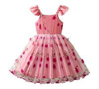 Dasongff Vestito da bambina bambina di mezza età da ragazza in pizzo ricamato set cerimonia sera belle maniche asimmetriche chic casual, Rosa, 6-7 Anni