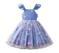 Dasongff Vestito da bambina bambina di mezza età da ragazza in pizzo ricamato set cerimonia sera belle maniche asimmetriche chic casual, blu, 5-6 Anni