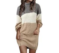 Dasongff Vestito Maglione Donna Casual Abito in Maglia a Righe Manica Lunga A-Line Midi Abiti Autunno e Inverno Maglione, marrone, S