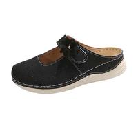 Dasongff Zoccoli Donna Sandali Scarpe Zeppe Clogs Mules Piattaforma Sandali in Pelle Estate Ragazza Vintage Pantofole Scarpe Comfort per Piedi Larghi Economici, Nero , 38 EU