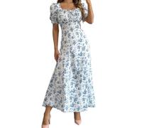 DASONLUE Abito floreale da donna, elegante, con balze, maniche corte, scollo a V profondo, classico, linea ad A, comoda vestibilità per il tempo libero, adatto per gite estive, shopping, abbigliamento