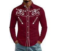 DASONLUE Camicia da cowboy termica da uomo, a maniche lunghe, vintage, tradizionale, Oktoberfest, per il tempo libero, con bottoni, per il tempo libero, camicia western, ricamata, per feste a tema