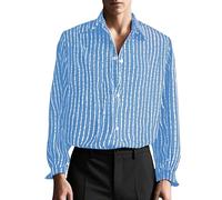 DASONLUE Camicia da uomo verticale a righe glitterate, per il tempo libero, a maniche lunghe, con paillette, lucida, metallizzata, Blu, L