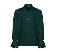 DASONLUE Camicia medievale da uomo, a maniche lunghe, con volant, stile vichingo, vintage, con lacci, per il tempo libero, per il tempo libero, per lo steampunk, per Halloween, gotico, verde, S