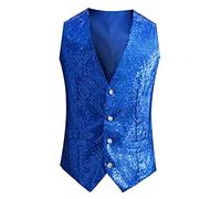 DASONLUE Gilet con paillettes da uomo, con scollo a V, con paillettes, Blu, XXL