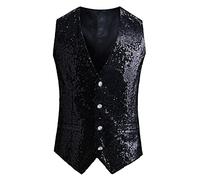 DASONLUE Gilet con paillettes da uomo, con scollo a V, con paillettes, Nero , 3XL