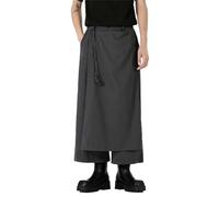 DASONLUE Gonna da uomo, lunga, giapponese, in tessuto, tinta unita, larga, a gamba dritta, per il tempo libero, drappeggiato, stile cinese, pantaloni chino, grigio., 3XL