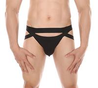 DASONLUE Jockstrap - Tanga da uomo con anelli Hollow Out Low Rise Strappy Cutout Bikini Jock Strap Rave Mutande con fascia per la gamba, biancheria intima sportiva erotica divertente e sexy, O nero