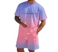 DASONLUE Tuta da jogging classica da uomo, 2 pezzi, in cotone, girocollo, maglietta e pantaloncini con stampa di lettere della città, casual, leggera, traspirante, per l'estate, tutti i giorni