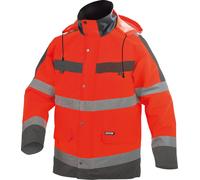 Dassy Parka antipioggia ad alta visibilità Atlantis PES70 Neonrosso/grigio cemento XS