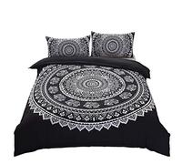 DasyFly 3 Piece Bohemian Mandala Bedding King Size Duvet Cover Sets,Elephant Boho Chic Hippie Bedding Mandala Quilt/Comforter Cover for Aducts Boys Girls Black White
