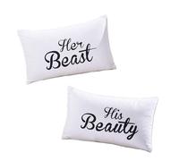 DasyFly Federe per cuscino per coppia His Hers 2 pezzi Federa per cuscino La sua bestia e la sua bellezza Regali per coppie carini Regali di nozz