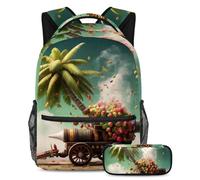 Date Palms e Iftar Cannons si preparano per la scuola con questo set di 2 zaini, zaino e astuccio per ragazzi, ragazze e adolescenti, Multicolore#01, B:29.4x20x40cm P:19x7.5x3.8cm, Zaini Daypack