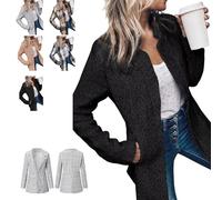 Datebacko Women's Solid Color Pocket Long Sleeve Open Front Coat, Slim Fit Business Casual Work Twill Blazer (#1,XL)