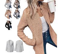 Datebacko Women's Solid Color Pocket Long Sleeve Open Front Coat, Slim Fit Business Casual Work Twill Blazer (#4,L)