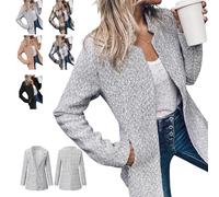 Datebacko Women's Solid Color Pocket Long Sleeve Open Front Coat, Slim Fit Business Casual Work Twill Blazer (#5,L)