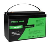 DATOUBOSS 12 V 100 Ah LiFePO4, batteria al litio da 1280 Wh con BMS migliorato da 100 A, max 15000 cicli di profondità, supporto in serie/collegamento parallelo, per camper, pannello solare, marino