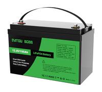 DATOUBOSS Batteria al Litio 12V 100Ah LiFePO4, BMS 100A Incorporato, Fino a 15.000 Cicli Profondi, Uscita Massima 1280Wh, Supporto Collegamento in Serie/Parallelo, per Camper, Sistema Solare