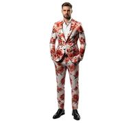 DATTESUIT Uomo 2 Pezzi Rosa Rossa Stampato Floreale Abito Base Bianca Vintage Fiore Blazer