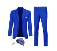 Datysum Abito da Uomo 2 Pezzi Groomsmen Smoking Prom Blazer Slim Fit Abiti da Sposa Due Bottoni Giacca Pantaloni Set con Cravatta, Royal Blue, M