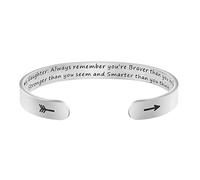Daughter Mother Bracelets Wide Cuff Bangle Message Engraved Christmas Gifts for Her (To my daughter, Always remember you're braver than you believe)