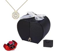Daughter's Lucky Clover Necklace Keepsake Gift Set, Foldable 4 Leaf Clover Pendant, S925 Sterling Silver with Eternal Flowers Heart Shape Box for Teens Women Birthday (Black Box,Gold)