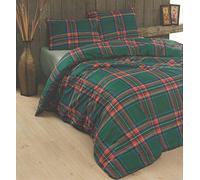 Daunex Sacco Copripiumino con federe in Cotone | Parure Copripiumino Tartan | Copripiumone Letto escluso lenzuolo sotto, Misura: (Tartan Verde, Matrimoniale)