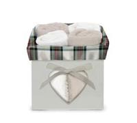 Daunex Set 4 Lavette 30 x 30 Mini asciugamano ospite 100% Spugna di Cotone confezionato In splendida confezione decorata (Tartan Naturale, In Confezione di Legno)