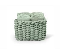 Daunex - Set 4 Lavette 30x30 - Mini Asciugamano Ospite in Spugna di Cotone - Confezionato in splendida Confezione in Tessuto Intrecciato - Salvia