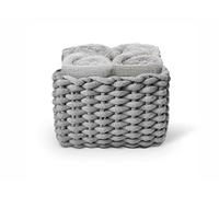 Daunex - Set 4 Lavette 30x30 - Mini Asciugamano Ospite in Spugna di Cotone - Confezionato in splendida Confezione in Tessuto Intrecciato - Grigio