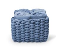 Daunex - Set 4 Lavette 30x30 - Mini Asciugamano Ospite in Spugna di Cotone - Confezionato in splendida Confezione in Tessuto Intrecciato - Avio