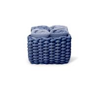 Daunex - Set 4 Lavette 30x30 - Mini Asciugamano Ospite in Spugna di Cotone - Confezionato in splendida Confezione in Tessuto Intrecciato - Marine