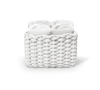 Daunex - Set 4 Lavette 30x30 - Mini Asciugamano Ospite in Spugna di Cotone - Confezionato in splendida Confezione in Tessuto Intrecciato - Bianco