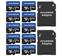 DAUZZOX - Scheda Micro SD da 64 GB, confezione da 10, Micro SD Card MicroSDXC Full HD e 4K UHD, A1 U3 C10 UHS-I, lettura massima 85 MB/s, scheda TF per smartphone, videocamera d'azione, registratore