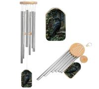 Davanzale della finestra del corvo nero vecchio cottage fantasy scacciapensieri commemorativo tono profondo scacciapensieri con 6 tubi in alluminio decorazione da giardino esterno cortile