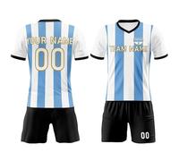 Davcielaora Kit da calcio argentino per uomini, bambini e ragazzi, maglietta per tifosi del calcio dell'Argentina, tuta da calcio, divisa personalizzata con nome della squadra e numero, Bianco blu, S