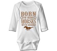 Davcielaora Tutina a maniche lunghe con scritta "Born to Ride Horses with Mommy", L-bianco, 6 mesi