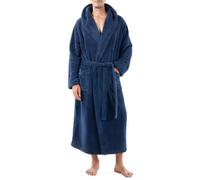 DAVID ARCHY Accappatoio da uomo con cappuccio in morbido pile di corallo in microfibra, B3, blu navy, Large