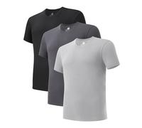 DAVID ARCHY Maglietta intima da uomo ad asciugatura rapida, elasticizzata, traspirante, girocollo, confezione da 3, nero, grigio chiaro, antracite, XX-Large