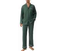 DAVID ARCHY Pigiama da uomo in 100% cotone morbido, classico con bottoni, a maniche lunghe e pantaloni, idea regalo per lui, Set verde., M