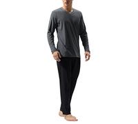 DAVID ARCHY Pigiama da Uomo in Cotone Due Pezzi Pigiameria Camicia a Maniche Lunghe e Pantaloni Lounge con Scollo a V, soffice e Confortevole