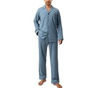 DAVID ARCHY Pigiama da Uomo in Cotone Pigiama da Notte Camicia a Maniche Lunghe e Pantaloni Lounge con Tasche con Bottoni, Morbido e Confortevole