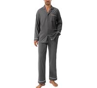 DAVID ARCHY pigiama da uomo in cotone pigiama da notte camicia a maniche lunghe e pantaloni lounge con tasche con bottoni, morbido e confortevole